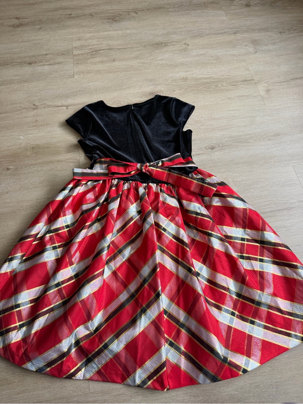 Bonnie Jean Black Velvet And Red Plaid Dress Size 14 Holiday Party - Picture 6 of 7